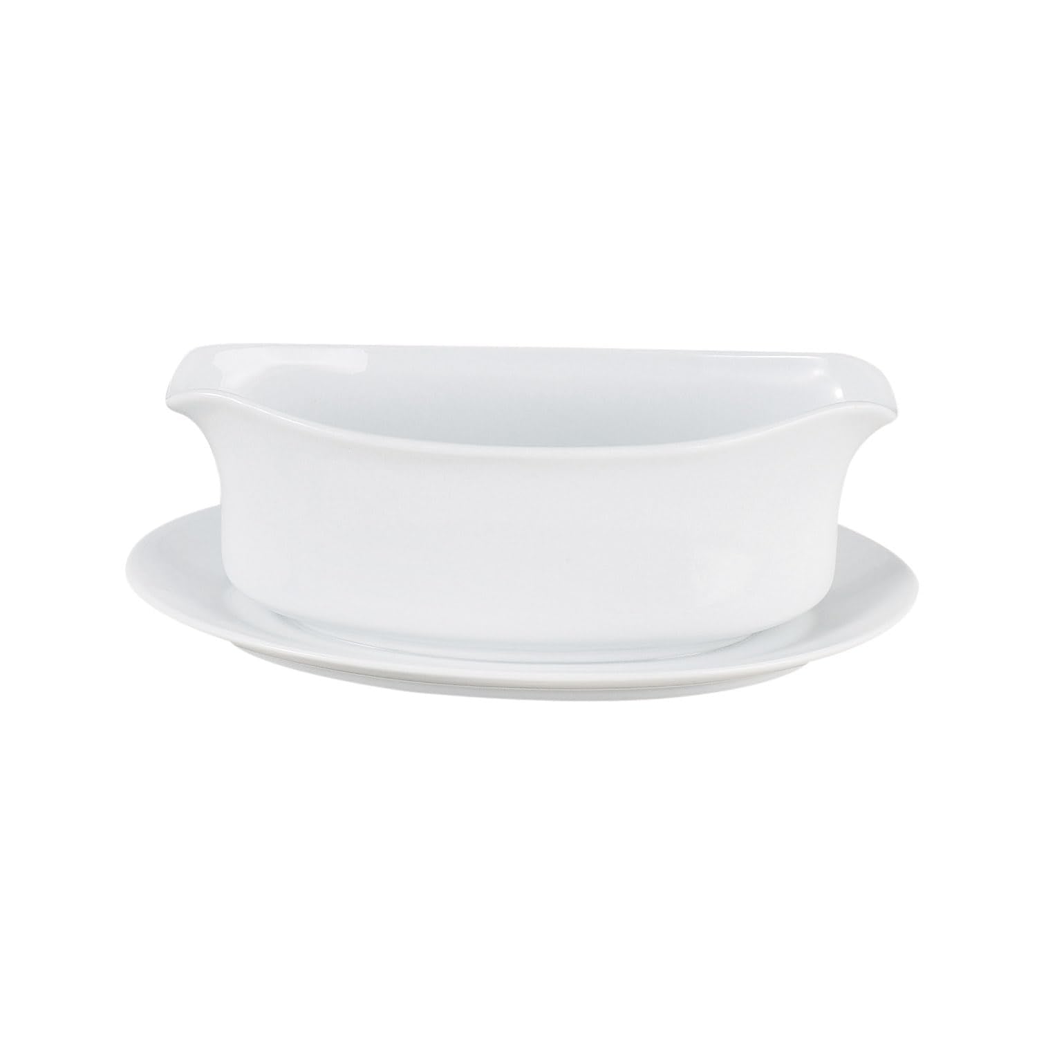 Hic Kitchen Gravy Boat With Attached Saucer, Fine White Porcelain, 18-Ounce