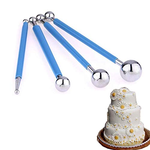Lassum 4Pcs Metal Ball Diy Cake Tools Fondant Cake Decorating Sugarcraft Gumpaste Flower Modelling Mold (Double-Head,Blue)