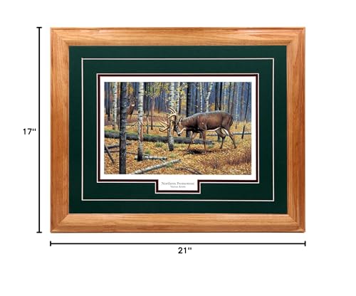 Northernpromotionsllc Deer Wall Art Hunting Decoration, Hardwood Picture Frame - Wildlife Print Painting Decor - Light Oak Frame