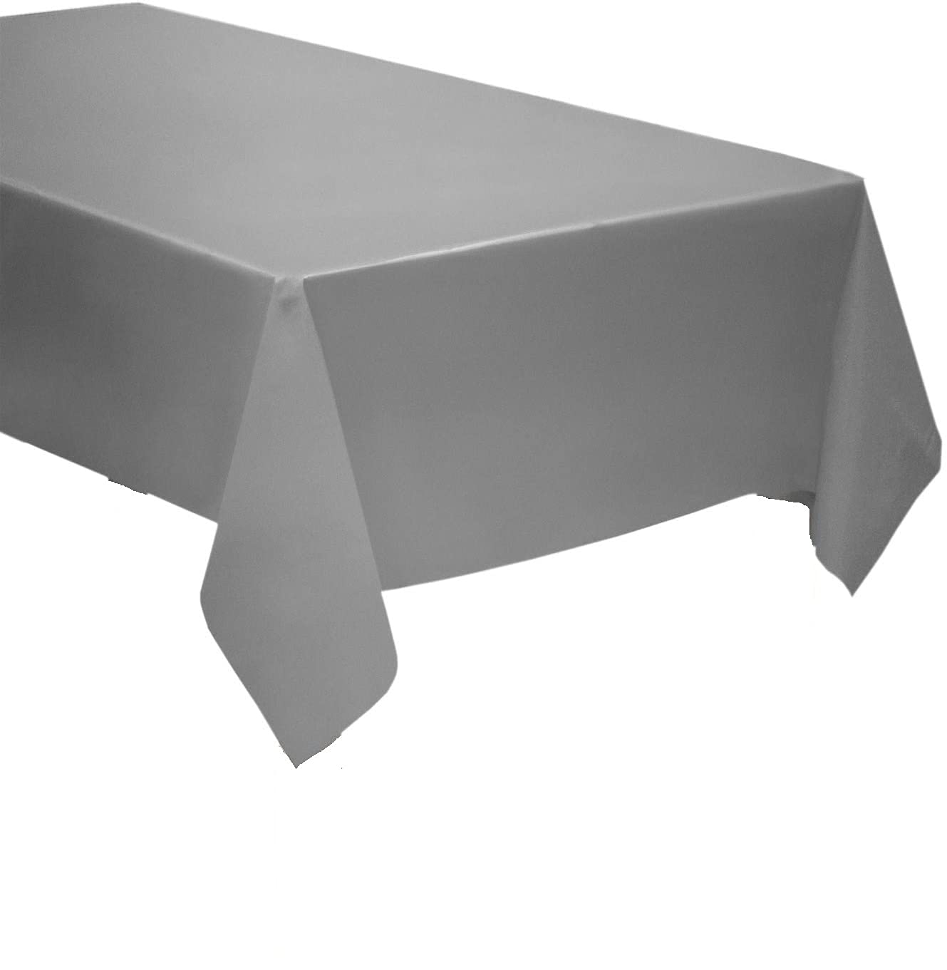 QQOUTLET Pack of 4: Disposable Plastic Tablecloths/Table Covers, 54 x 108 inches Each (Silver/Gray)