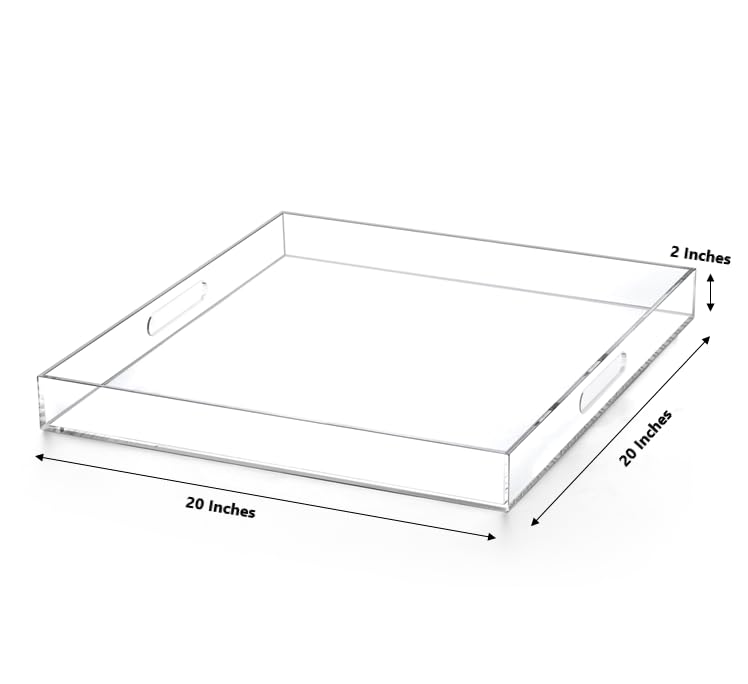 Atozone Clear Acrylic Ottoman Tray With Cutout Handles 20X20 Inch Over Sized Serving Tray, Organizer Rubber Boot Tray Decorative