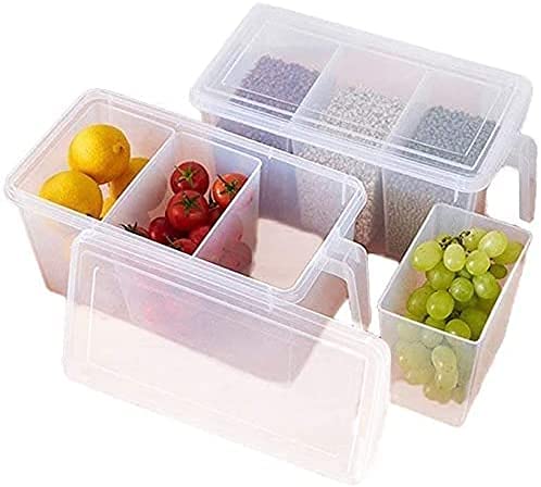 Trivesh Abs Plastic Transparent Square Handle Refrigerator Food Storage Organizer With Lid  3 Smaller Bins