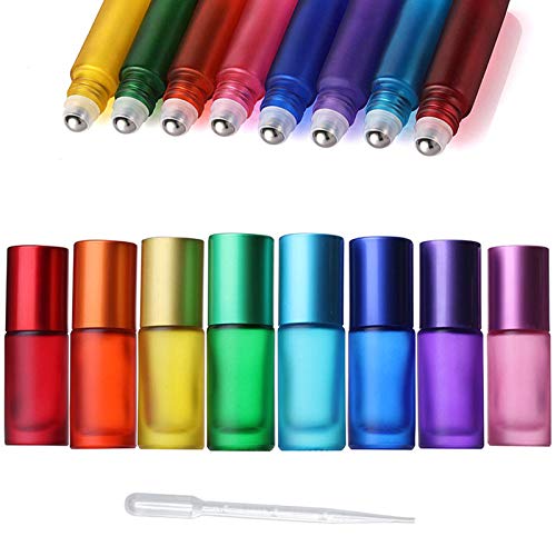 Constore 8Pcs 5Ml Colorful Frosted Roll On Bottles Glass Roller Ball For Essential Oils Refillable Massage Roller Bottles With S