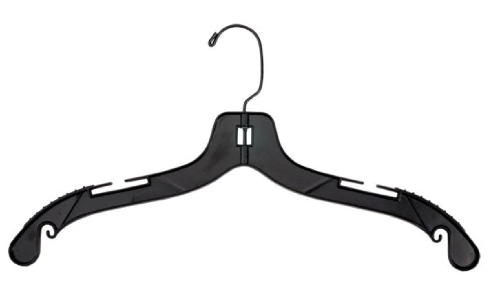 NAHANCO 17    Middle Heavy Weight Plastic Shirt Hanger with Molded Rubber Grippers, Black with Black Hook (Pack of 50)
