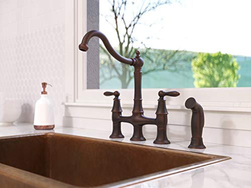 Pfister Courant Kitchen Faucet with Side Sprayer, 2-Handle, High Arc, Rustic Bronze Finish, Model F-031-4COU