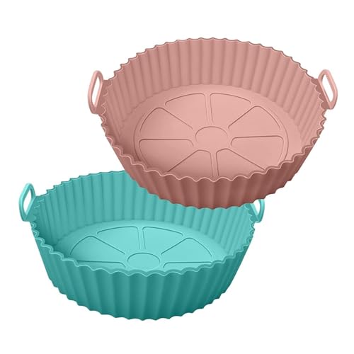 Arlicorping Air Fryer Liners Pot 2 Pcs I Round Silicone Basket Baking Tray I Pot With Ear Handles I Nonstick Reusable Heat Resis