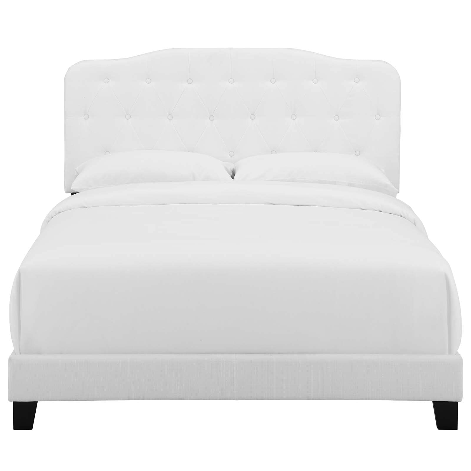 CasaFoyer Amelia Queen Bed | Chic Design | Button-Tufted Headboard | Solid Wood Construction | Soft Polyester Fabric | Non-Marking Wood Legs | Supports up to 800 lbs | White
