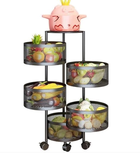 Moradiya Fresh (Label)Layer Round Multipurpose Storage Trolley With Wheels | Kitchen Cabinet Spice Rack | Rotating Vegetable Ki