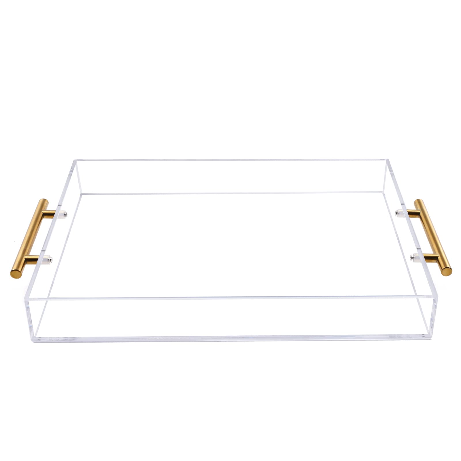 12''X16'' Clear Acrylic Serving Tray With Golden Handles, Sturdy Huge Capacity Acrylic Tray For Coffee, Juice, Kitchen And Desk