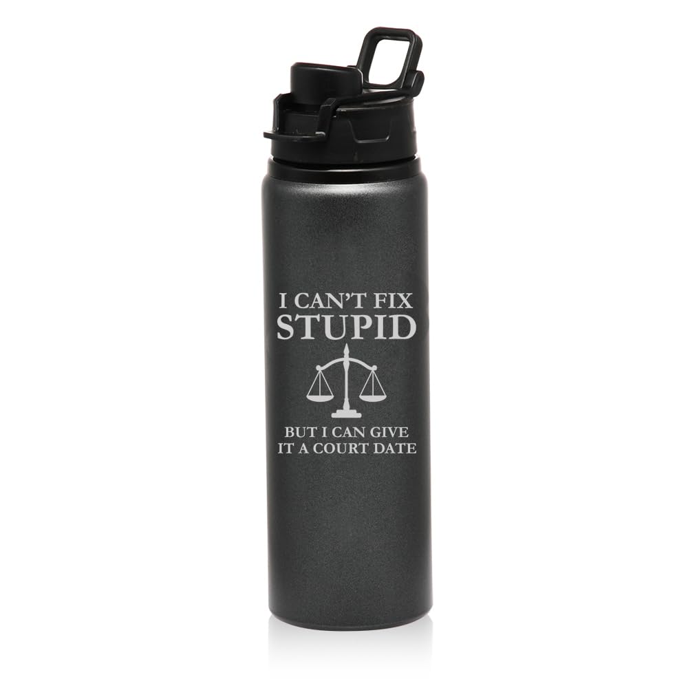 25 oz Water Bottle Sports Travel Mug Gift I Cant Fix Stupid But I Can Give It A Court Date Funny Lawyer Judge (Charcoal)
