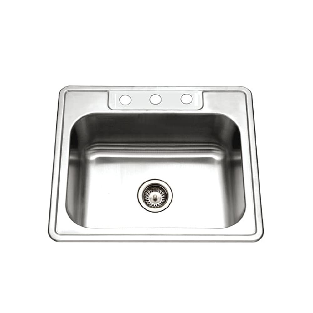 Houzer Glowtone 25 Inch Stainless Steel Topmount 3-Hole Single Bowl 9 Inch Deep Kitchen Sink - 2522-9Bs3-1