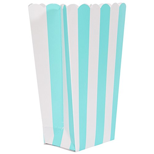 Amscan Robin Egg Blue Striped Scalloped Popcorn Boxes-5 Pcs, Cardboard, Turquoise