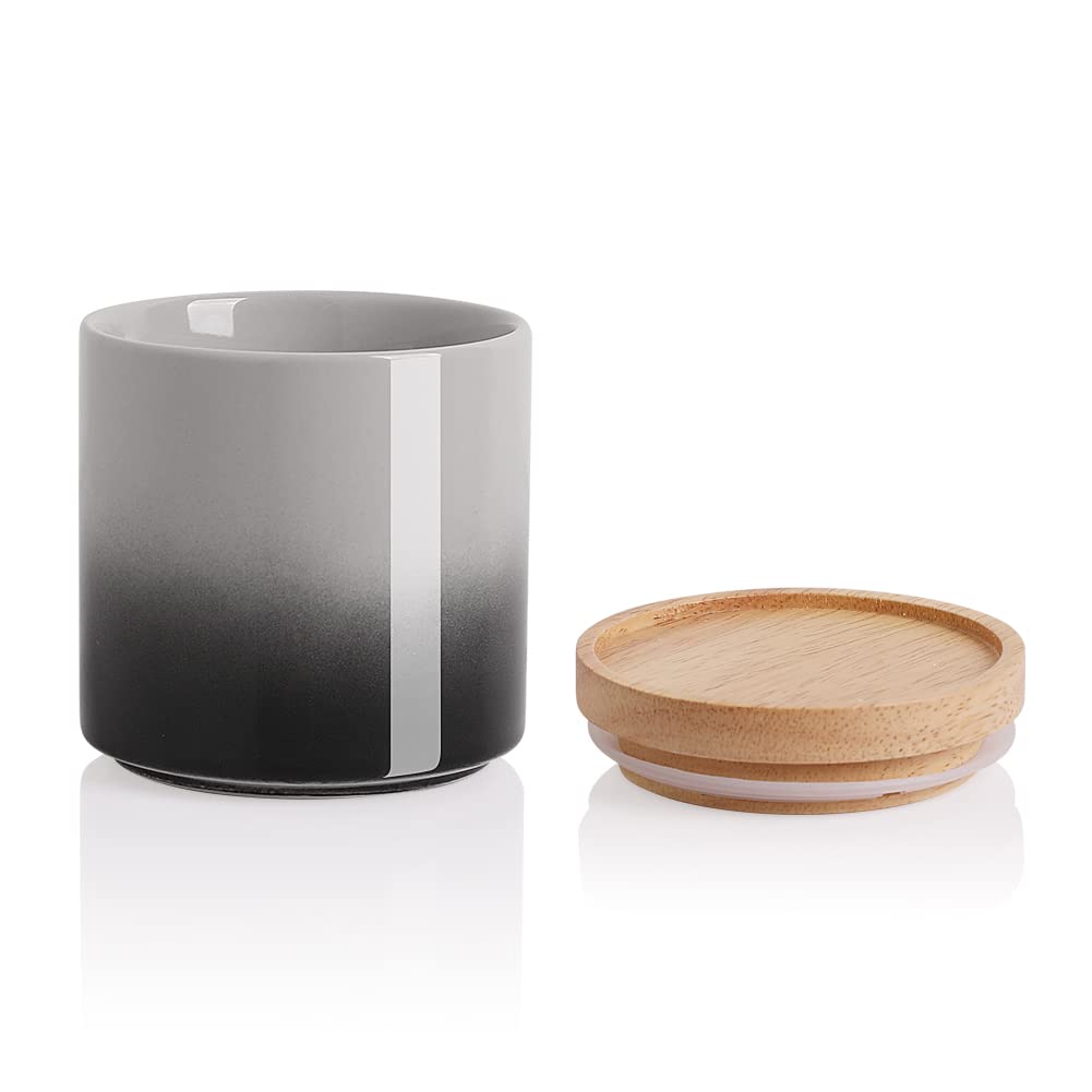 Sweejar Ceramic Food Storage Jar, Stackable Kitchen Canisters, Containers With Airtight Seal Wooden Lid For Serving Ground Coffe