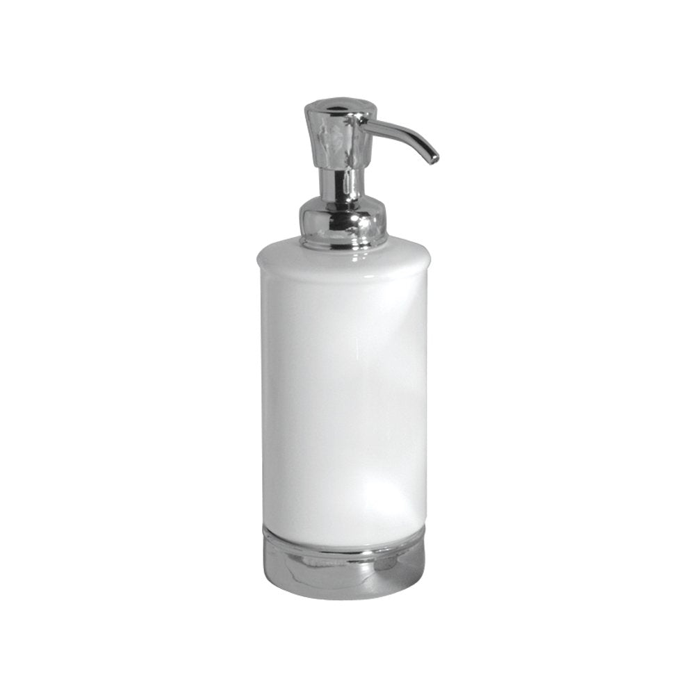 Interdesign York Ceramic Soap & Lotion Dispenser Pump, For Kitchen Or Bathroom Countertops - White/Chrome