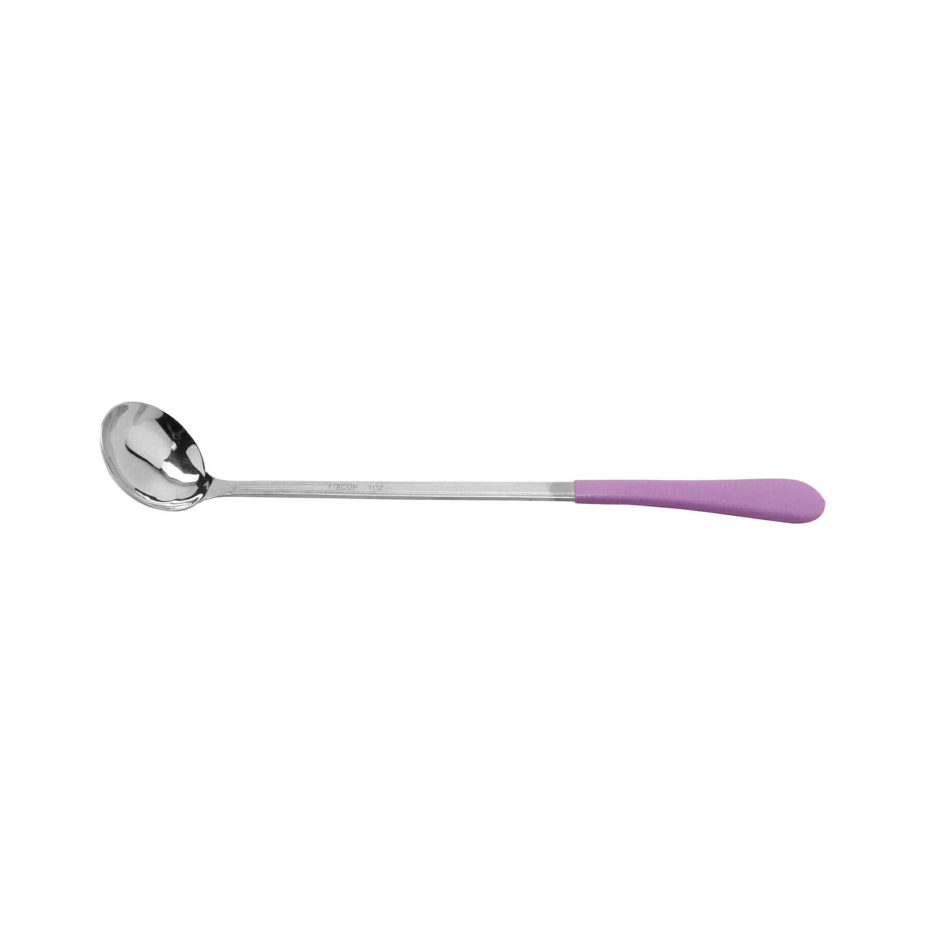 1 oz. (1/8 Cup), Stainless Steel Ladle, Portion Control Serving Spoon with a Purple CoolGrip Handle, 12.5 inches Long, Dishwas