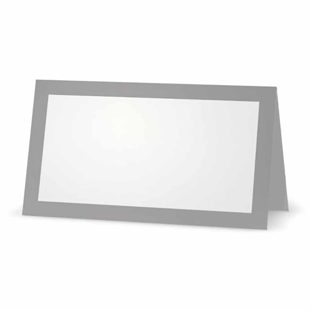 Gray Place Cards - Flat Or Tent - 10 Or 50 Pack - White Blank Front With Solid Color Border - Placement Table Name Seating Stati