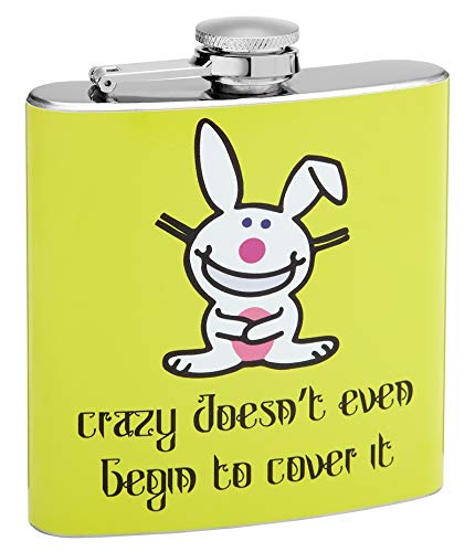 Hip Flask Holding 6 oz  Crazy Doesnt Cover It Themed Design  Pocket Size, Stainless Steel, Leak Proof, ScrewOn Cap  Yellow, 