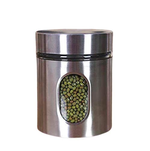 Caprin Glassware 1 Pcs Stainless Steel Kitchen Canister, Airtight Food Storage Jars With Lid, Visible Window Seasoning Cereal Co