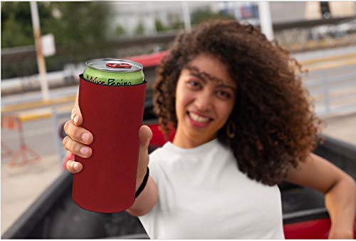 Kropsis Collapsible 12 Oz Slim Can Cooler Sleeves Blank Fabric Scuba Foam (Red, 12)