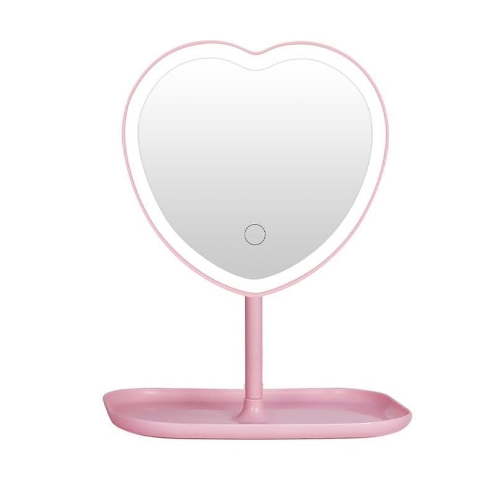 Taolivingmart Vanity Mirror, Heart-Shaped Makeup Mirror With Three-Level Dimming And Led Lights For Girls And Students (Pink)