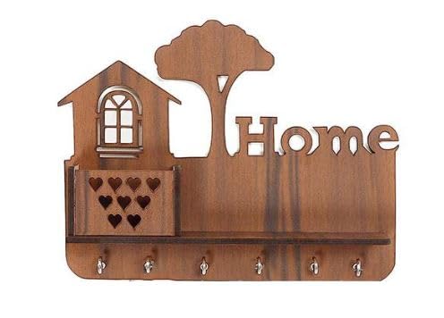 KAYY PRO Decorative Wooden Key Holder for Wall, Home Design with 6 Hooks | Wall Decorative Key Holder | Brown