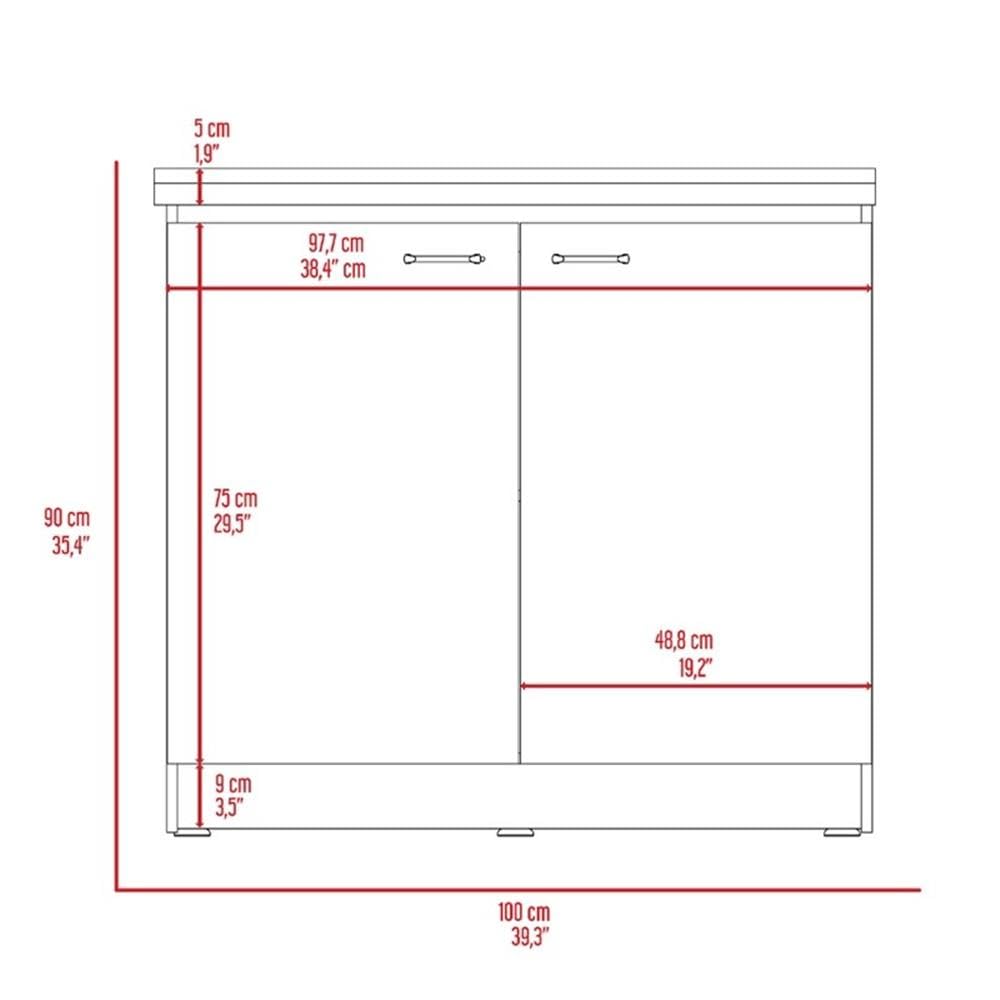 TUHOME Napoles Utility Sink  Two Shelves  Two-Door Cabinet  Countertop- White/Smoky Oak  For Kitchen Room