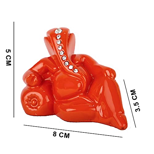 Craftam Polyresin Orange Ganesha Statue For Car Dashboard God Ganesh Murti Ganpati Idol Figurine With Double Side Tape