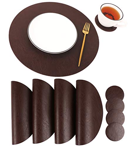 Embossed Pu Leather Placemats, Waterproof Coffee Coasters, Kitchen Table Mats, Easy To Wipe Off For Dining Round Table