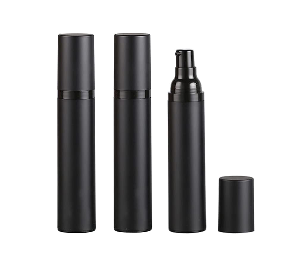 3 Pack Black Airless Pump Bottle Travel Lotion Bottles Cosmetic Cream Bottle Vacuum Pump Bottles Makeup Dispenser Container (50M