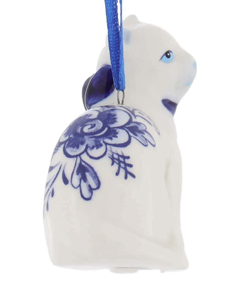Porcelain Delft Blue Cat Ornament Set Of 2