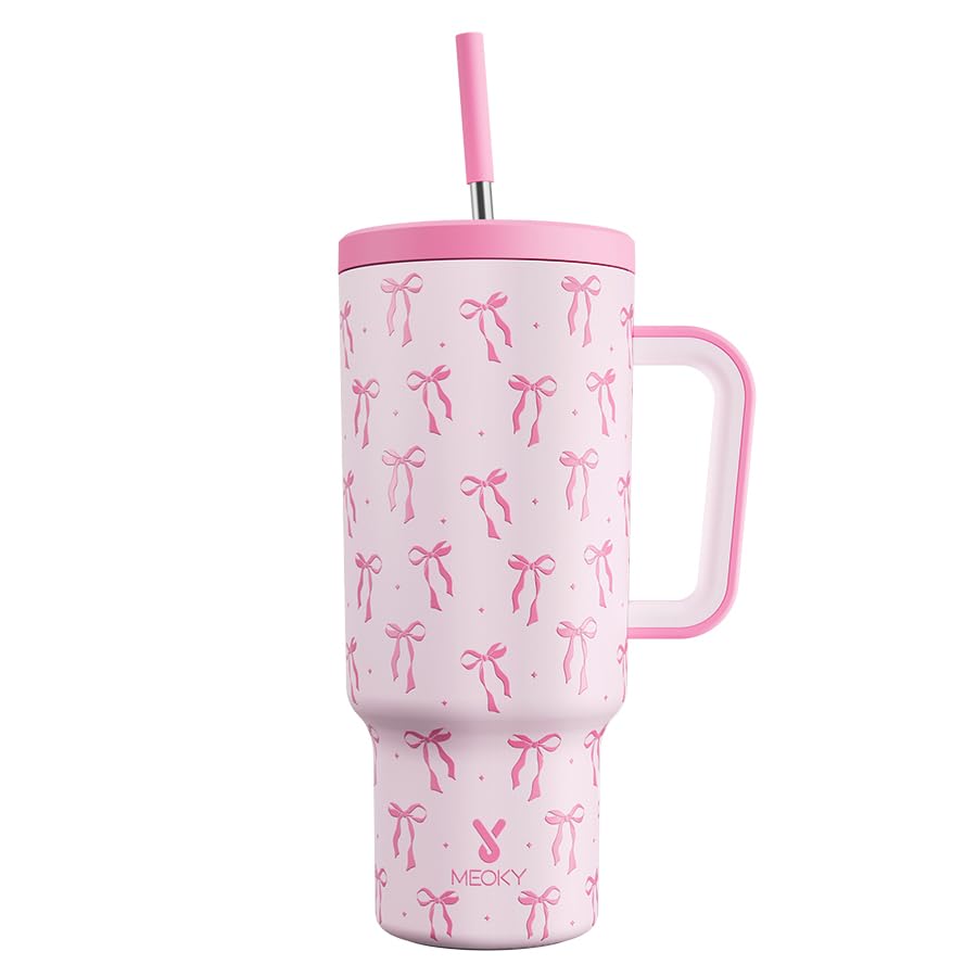 Meoky 40 oz Tumbler with Handle and Straw: Stainless Steel Insulated Tumbler with Lid and Straw - 100% Leak Proof Tumbler for Ca