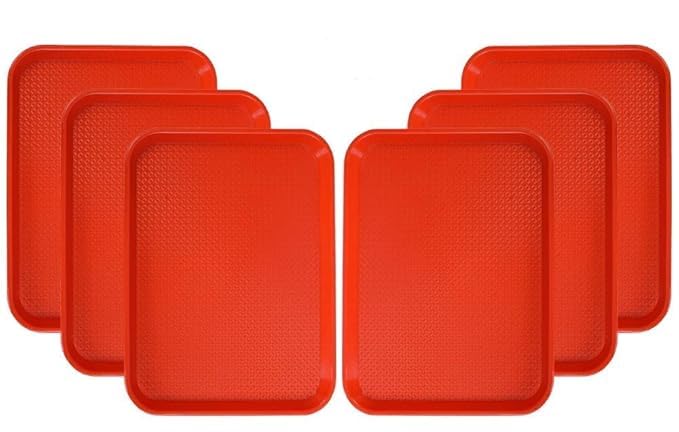Serving Tray Rectangular Plastic 12X16 Inch White Set Of 6 Red