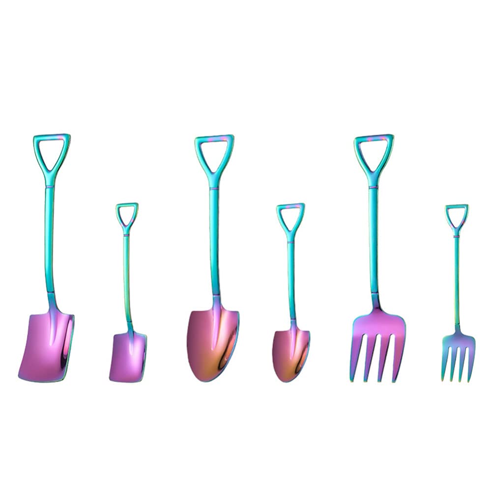 Osaladi 6Pcs Shovel Fork And Spoon Shovel Coffee Spoon Mini Shovel Spoons Dessert Shovel Spoons Rainbow Spoons And Forks Stainle