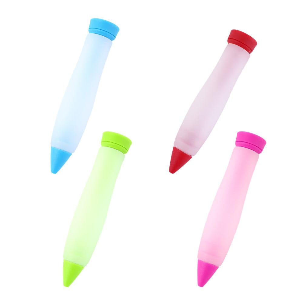Cake Icing Pen 4Pcs Reusable Silicone Food Writing Pen Cookie Piping Nozzles Milking Grease Pen Cake Chocolate Decor Tools Diy K