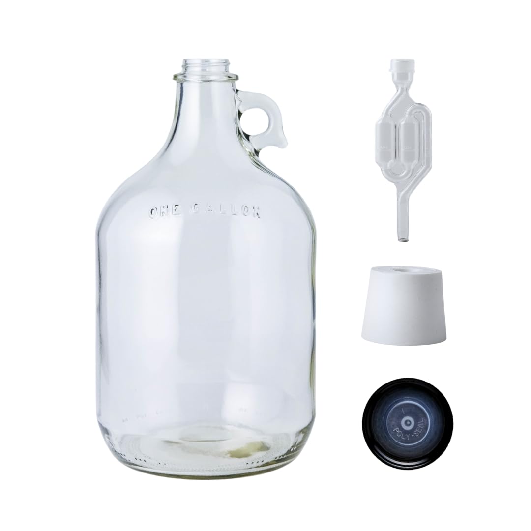 Fastrack 1 Gal Jug W/Twin Bubble Airlock, Polyseal Lid, #6.5 Drilled Stopper