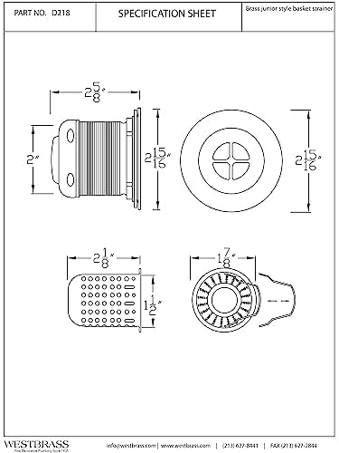 Westbrass D218-20 Junior Bar And Laundry Sink Drain Assembly With Removable Strainer Basket, 1-Pack, Stainless Steel