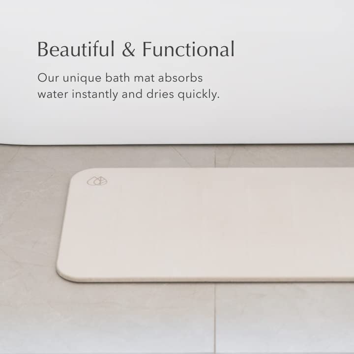 Dorai Home Bath Stone - Luxury Stone Bath Mat - Instantly Removes Water - Non-Slip Surface - Modern and Stylish Design - Rubberized Bottom Pad - Rain Sandstone