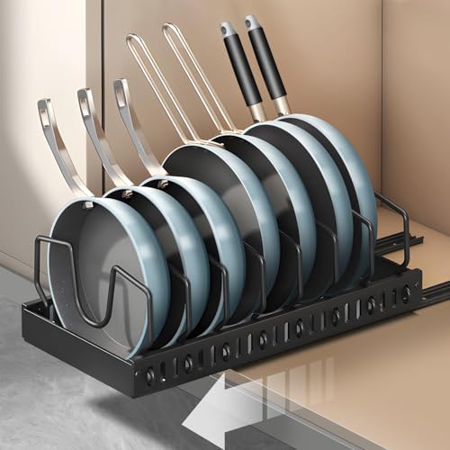 Abja [Popular In Us Market: Pull-Out Pan & Pot Organizer] Pan, Pot & Tawa Stand For Kitchen, Pan Organizer Rack For Kitchen With
