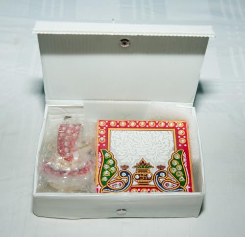 Svgg Decors Marble Chowki With Ganesh Ganesha Ganpati Murti Idol Statue Sculpture | Pooja Idols | Home Decor - Small Size (Ganes