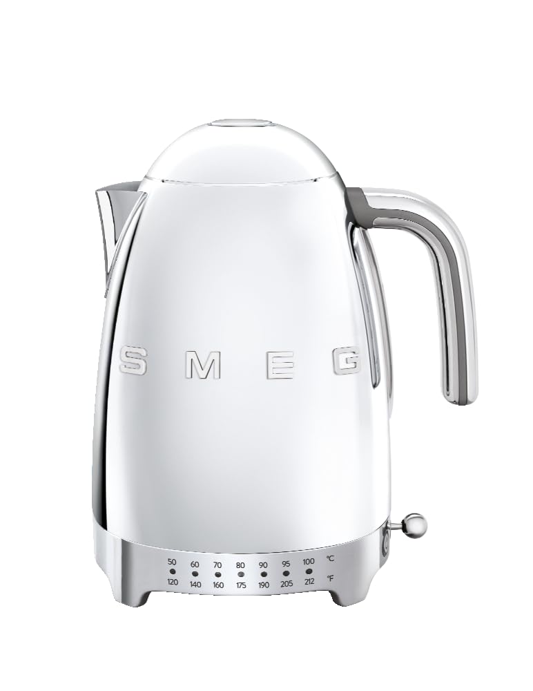 SMEG 7-Cup Variable Temperature Electric Kettle - Retro Style Aesthetic with Advanced Technology - Stainless Steel, 1400W, 120V,