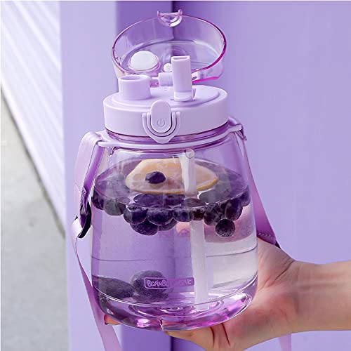 Moioibe Kawaii Water Bottle With Straw 45Oz With Two Ways To Dinking Modern Cute Water Jug With Strap For Women/Teen Girl/School