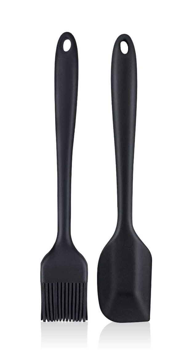Baskety Silicone NonStick Heat Resistant Spatula Multi Purpose Tools For Kitchen Cooking [ Set Of 2 Black|Spatula Small 20.6Cm+