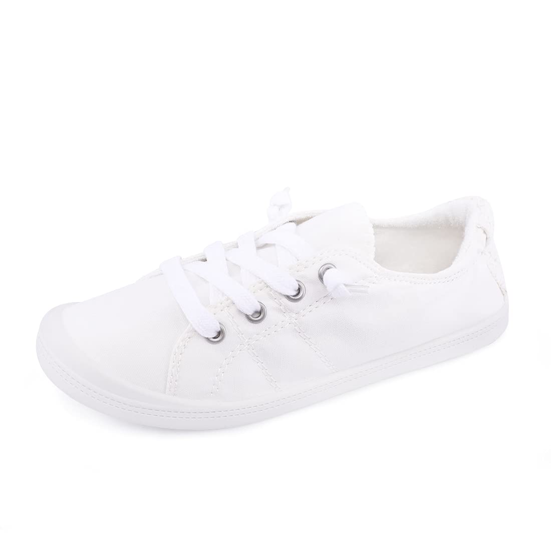 Womens Slip On Canvas Sneaker Low Top Casual Walking Shoes Classic Comfort Flat Fashion Sneakers (White 08)