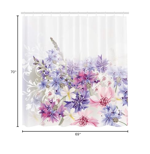 Ambesonne Lavender Shower Curtain, Pastel Cornflowers Bridal Classic Design Gentle Floral Print Wedding Design, Cloth Fabric Bat