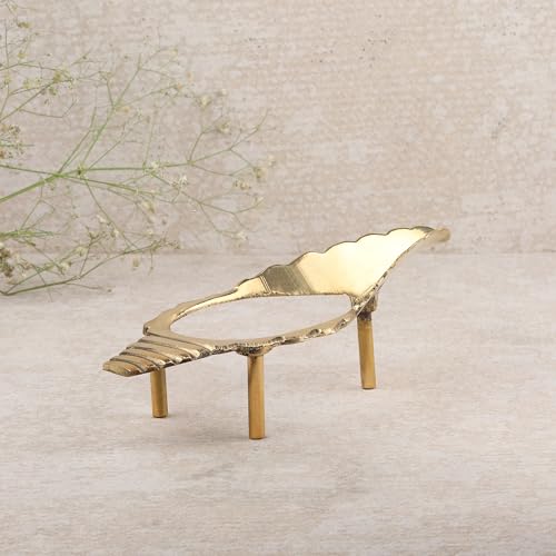 Dokchan Brass Golden Color Shankh Stand/Shankh Holder/Only Stand For Use Shankh (Size No.0 | 2Cm H X 10Cm L)