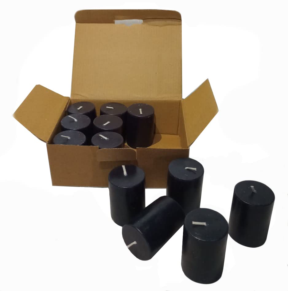 Stone & Feather, (Pack of 12) Black Pillar Candle Unscented, Long Burning time for self healing, removing negative energy, sprit