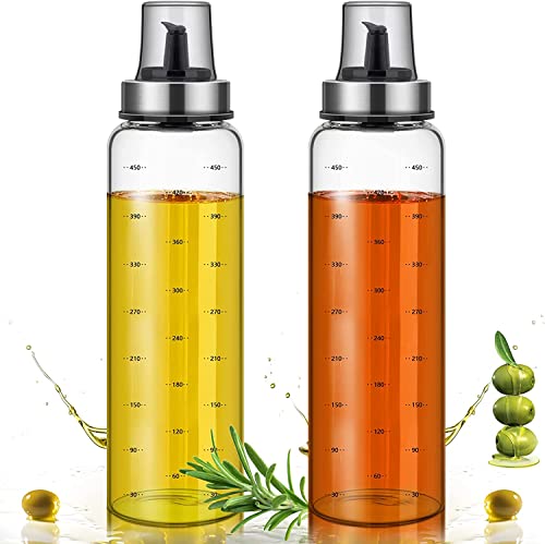 Baskety Glass Oil And Vinegar Cruet,Borosilicate Glass Liquid Metallic Lid Oil Bottle Jar Dispenser 500 Ml 24Cm(New Pack Of 2)