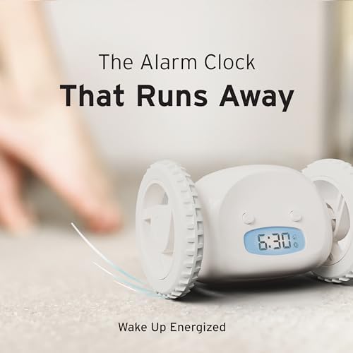 CLOCKY Alarm Clock on Wheels - Loud Rolling Alarm Clock for Heavy Sleepers | Runaway Clock That Jumps & Runs to Wake You Up | Fu
