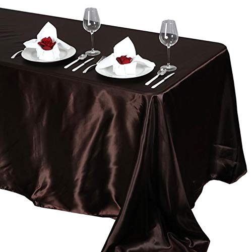 Balsacircle 90X132 Inch Chocolate Brown Satin Rectangle Tablecloth Table Cover Linens Wedding Table Cloth Reception Events Kitch
