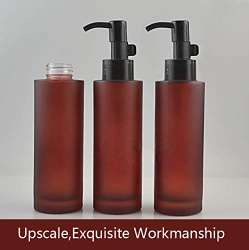 2Pcs 100Ml/3.4Oz Empty Amber Frosted Glass Lotion Pump Bottle Jars With Black Pump Top Cosmetic Makeup Packing Storage Container